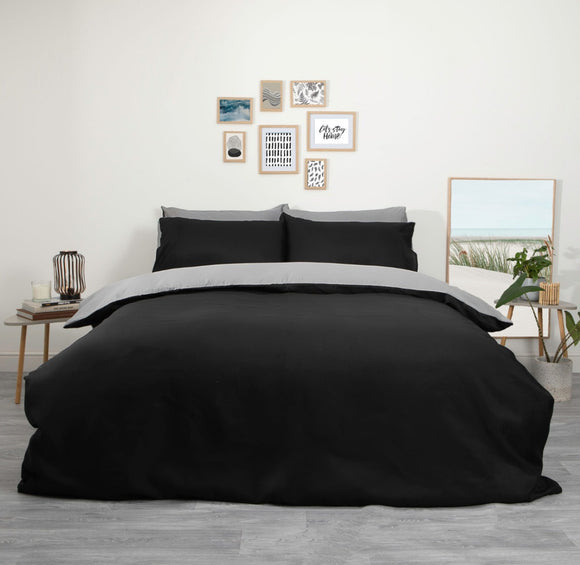 Reversible Duvet Cover Set Black/Grey