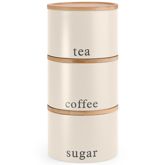 Tea Coffee Sugar Canisters Set of 3 Jars, Stackable