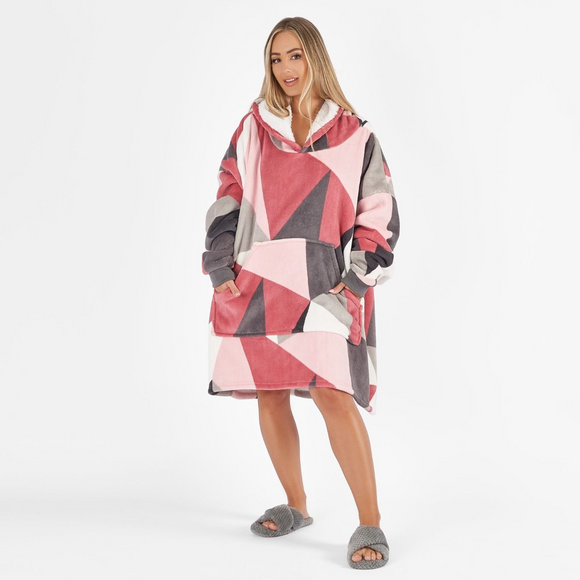 Geometric Print Hoodie Blanket