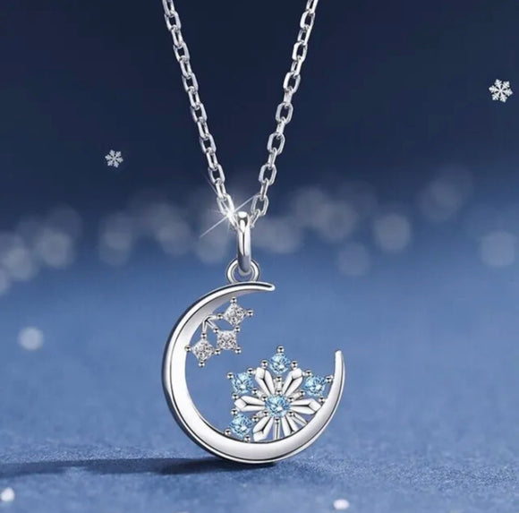 Crystal Snowflake Moon Necklace