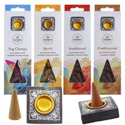 41 Piece Incense Burning Cone Set With 40 Cones & 1 Wooden Holder