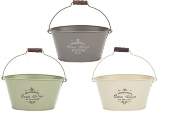 Set of 3 Vintage Style Metal Oval Bucket Pots