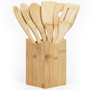 7 Pcs Bamboo Kitchen Cookware Set with Utensil Holder