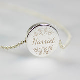 Personalised Silver Tone Wild Flowers Disc Necklace