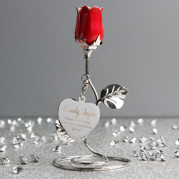 Personalised Swirls & Heart Red Rose Bud Ornament