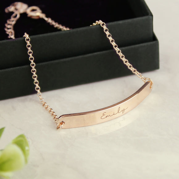 Personalised Name Only Rose Gold Tone Bar Bracelet