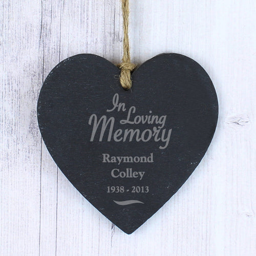 Personalised In Loving Memory Slate Heart Decoration
