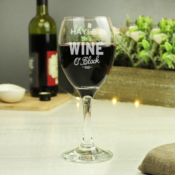 Wine O'Clock Engraved Wine Glass