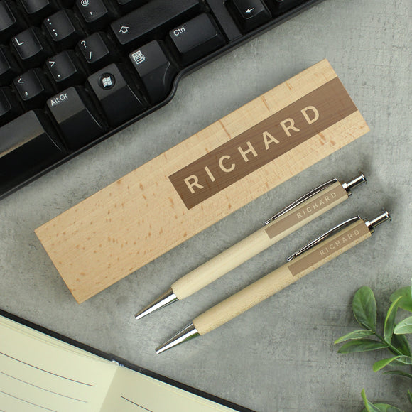 Personalised Name Only Wooden Pen and Pencil Set