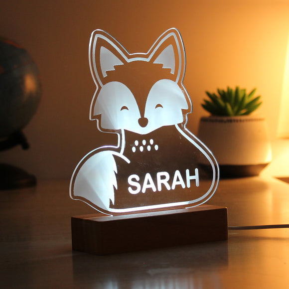 Personalised Fox Wooden Based LED Light