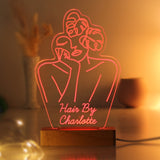 Personalised Fleur Fine Line Wooden Based LED Light