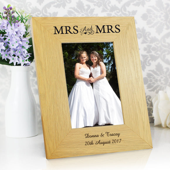 Personalised Oak Finish 6x4 Mr/Mr - Mrs/Mrs Photo Frame