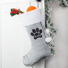 Load image into Gallery viewer, Personalised Paw Print Silver Grey Stocking