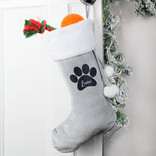 Load image into Gallery viewer, Personalised Paw Print Silver Grey Stocking