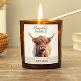 Personalised Highland Cow Amber Glass Candle