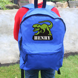 Personalised Dinosaur Blue Backpack