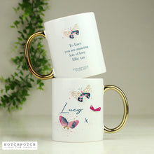 Load image into Gallery viewer, Personalised Butterfly Gold Handle Mug