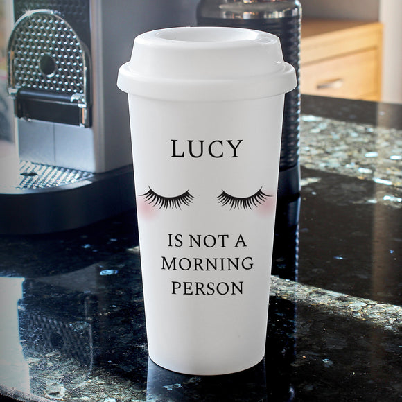 Personalised Eyelashes Double Walled Travel Mug