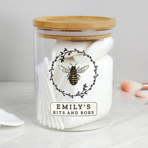 Personalised Bee Glass Jar with Bamboo Lid