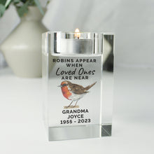 Load image into Gallery viewer, Personalised Robin Memorial Glass Tealight Holder