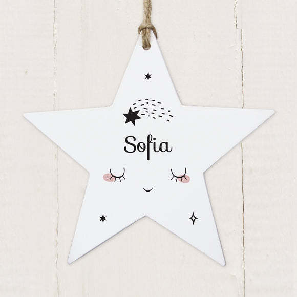 Personalised Baby Moon Wooden Star Decoration