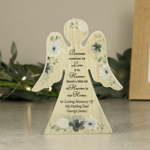 Personalised Love in Heaven Rustic Wooden Angel Decoration