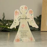 Personalised Floral Rustic Wooden Angel Decoration