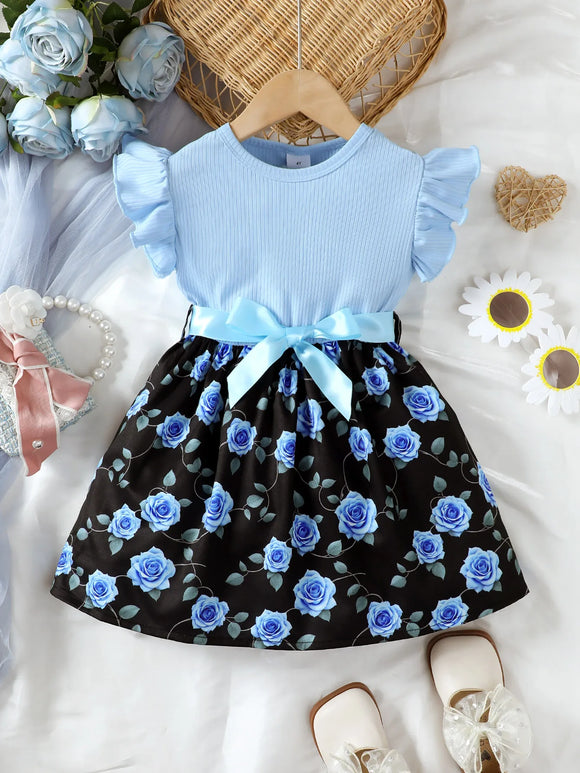 Girls Flower Flutter Sleeve Dress