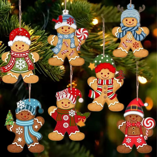 12PCS Gingerbread Man Ornaments Christmas Tree Wooden Hanging