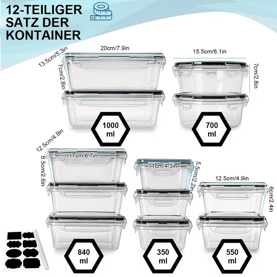 12pc Sealed refrigerator storage box with lidS