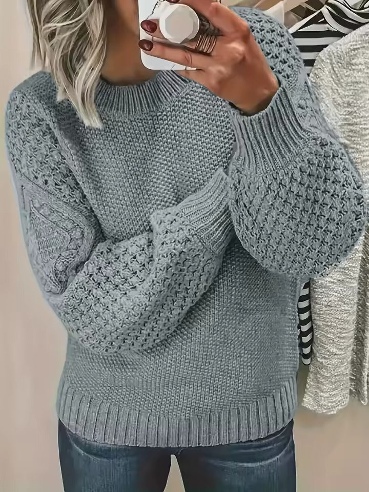 Plus Size Round Neck Sweater - Charcoal