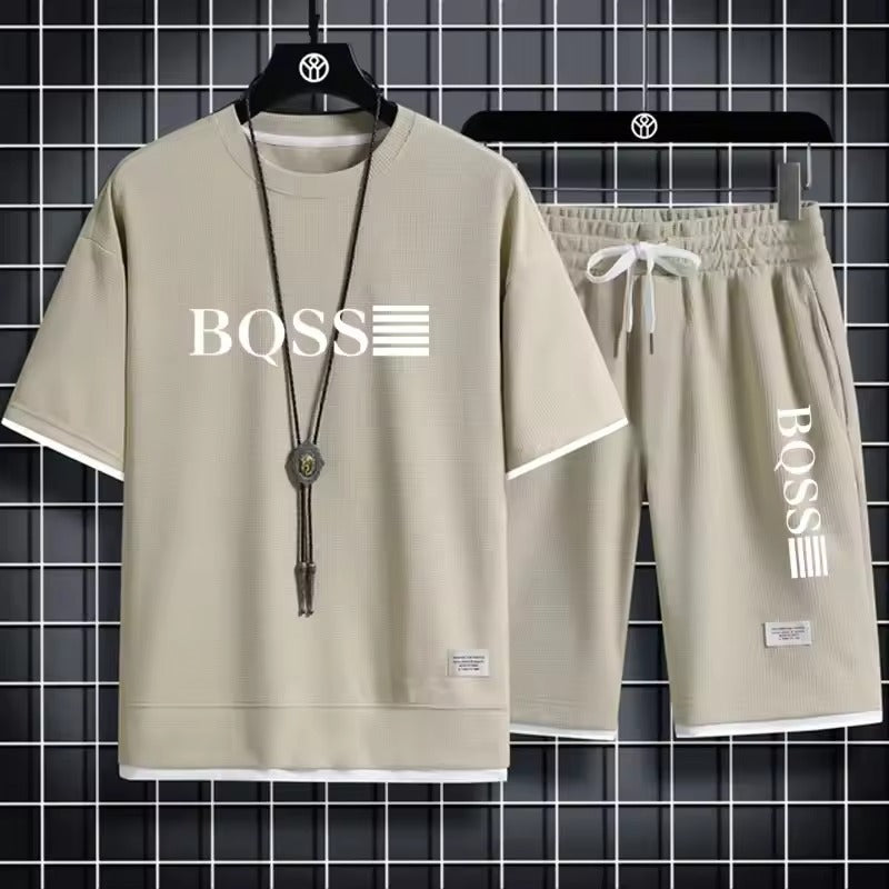 Men's Waffle Sets Casual T-Shirt And Shorts Set