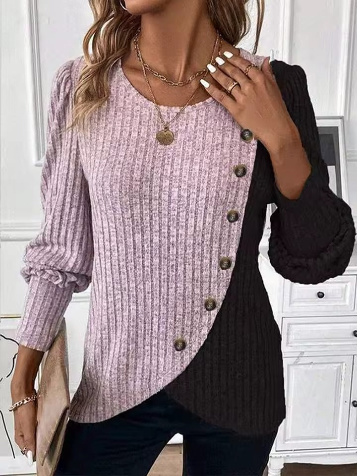 O-neck Buttons Long Sleeved Sweater