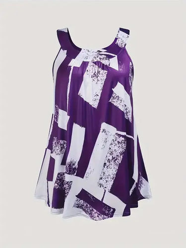 Ladies Plus Size Colourblock Vest Top  - Purple