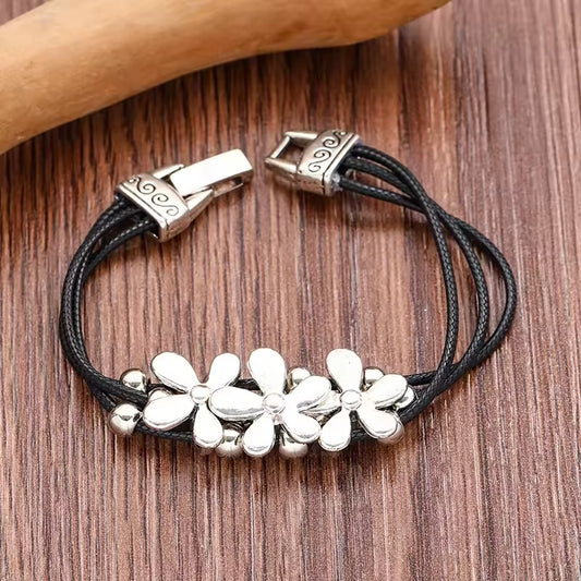 Vintage Flower Lucky Leather Multilayer Bracelet
