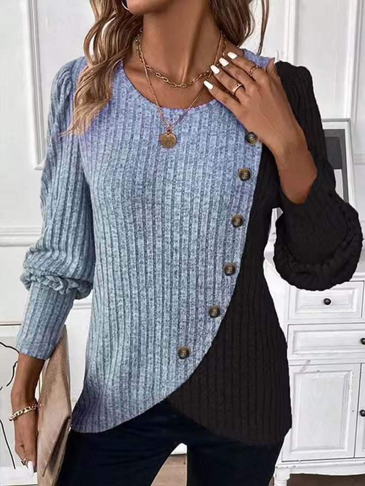 O-neck Buttons Long Sleeved Sweater