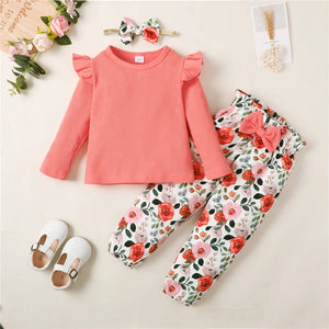 Girls Top+Floral Pants Set