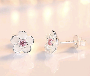 Sterling Silver(925) Pink Crystal Flower Earrings