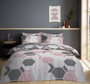 Pink Grey Hex Duvet Cover Set