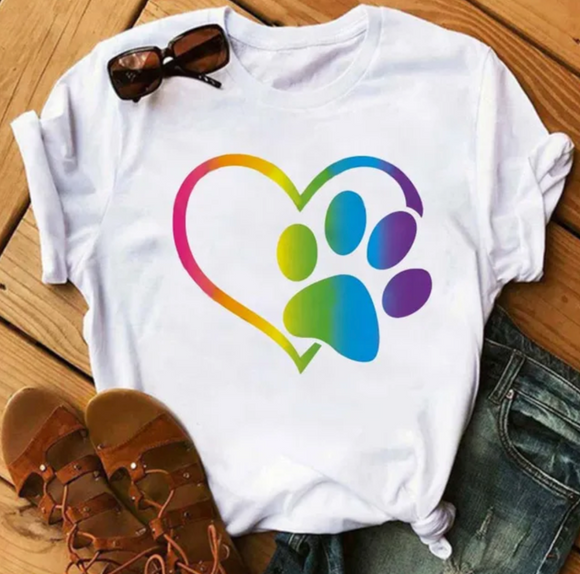 Rainbow Paw Print Tshirt