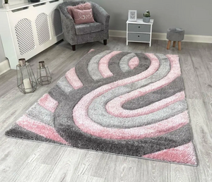 Deep pile Blush Grey Swirl Rug