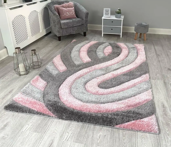 Deep pile Blush Grey Swirl Rug