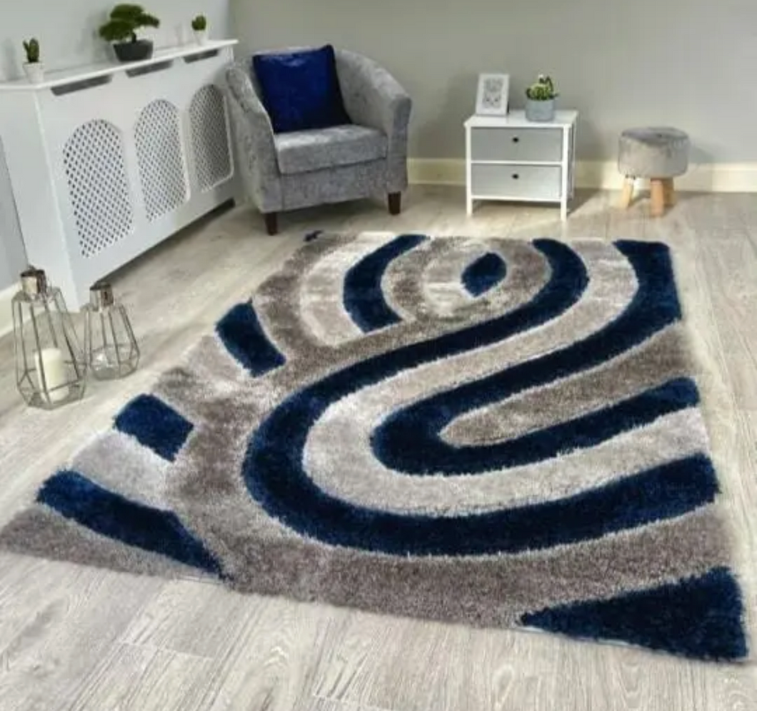 Deep pile Navy Grey Swirl Rug