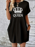 Queen Letter Crown T-shirt Dress