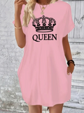 Queen Letter Crown T-shirt Dress