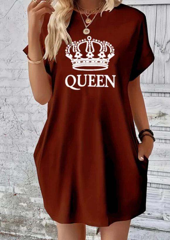 Queen Letter Crown T-shirt Dress