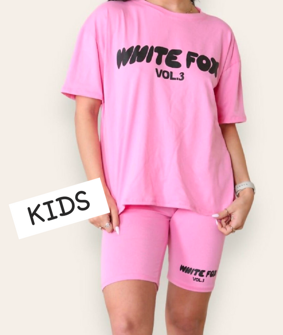 Kids White Fox Tshirt and Cycling Short Set