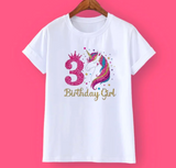 Kids Unicorn Print Birthday Girl Tshirt