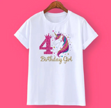 Kids Unicorn Print Birthday Girl Tshirt