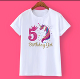 Kids Unicorn Print Birthday Girl Tshirt